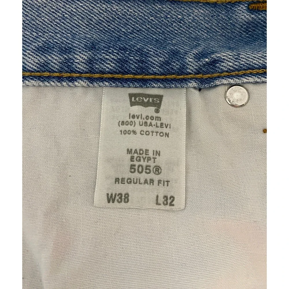 Levis 505 Regular‎ Fit Jeans Mens 38×32 Light Wash Blue Denim Pants